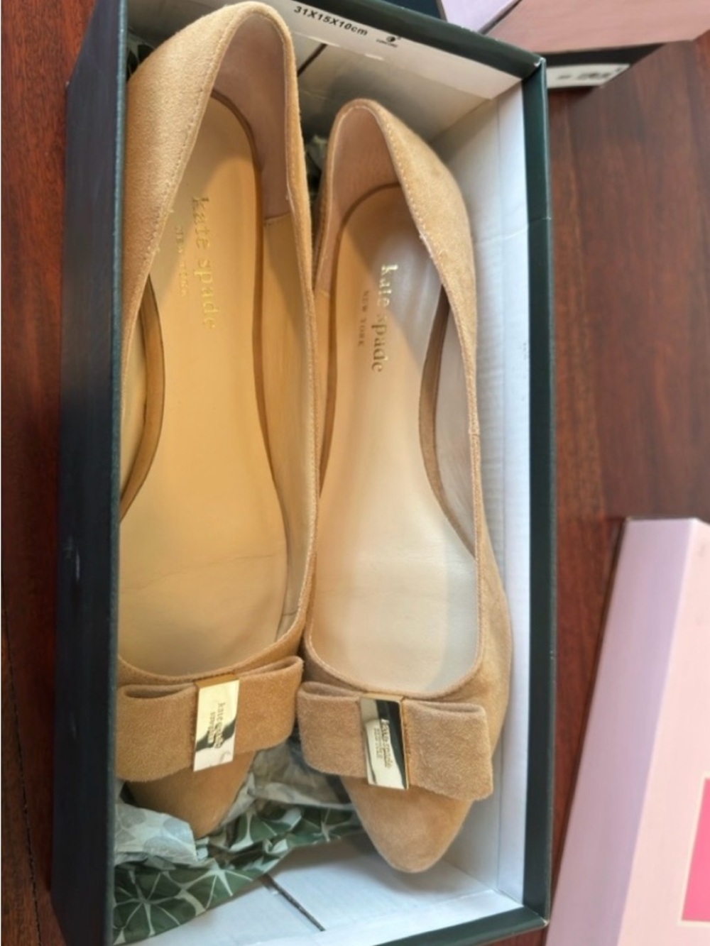 kate spade tan suede bow flats